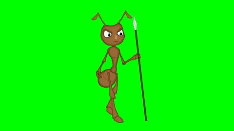 2d cartoon character of guard ant walking with spear, looking around. Stock-Footage 295535536