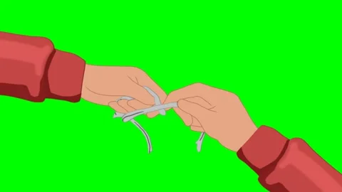 2D cartoon character of hands tying cloth or string on green screen. Stock Footage 295535574