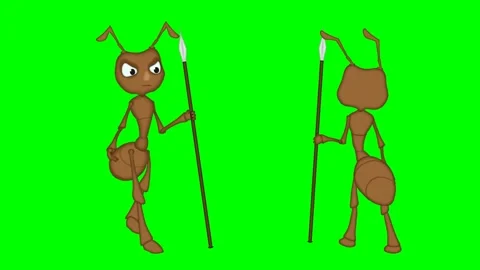 2d cartoon character of two guard ants walking, looking around, green screen. Stock-Footage 295535546