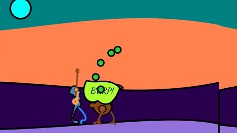 2D Cartoon Farmer And Burping Emu Animation On Abstract Background Video stock 341398906
