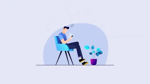 2d Cartoon Man Browsing Smartphone Sitting, Sending Emails 動画素材 262176236