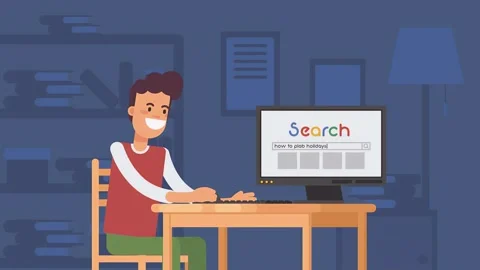 2D Cartoon Man Web Surfing Researching On Search Engine 库存影片 304963923
