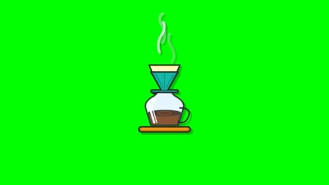 2D Cartoon Manual Brew Coffee Equipment Green Screen Video stock 344368527