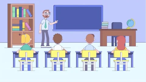 2D Cartoon Teacher Explaining Lesson At Classroom 動画素材 305236262