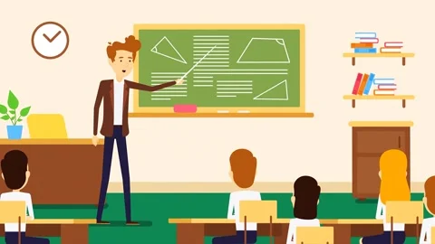 2d Cartoon Teacher Teaching Geometry Lesson To Students At School Vidéo 261426960