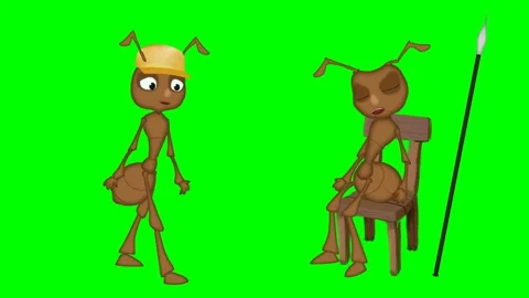 2d cartoon of worker ant strolling with shovel, green screen. Stock Footage 295535573