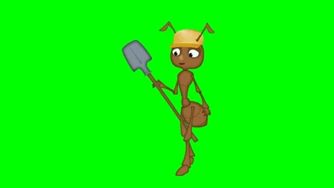 2d cartoon of worker ant walking with shovel, green screen. Stock-Footage 295535570