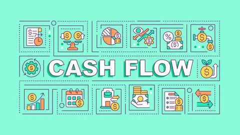 2D cash flow text with creative thin line icons Stock Illustration