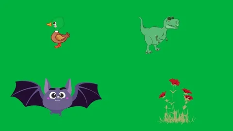 2d character bat cat flower heart on green screen chroma key 4k animated. Stock Footage 310122624