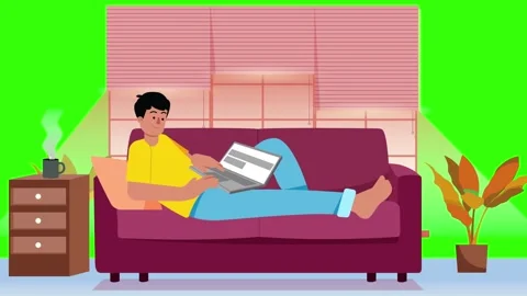 2d Character Browsing With Bubble Chat Greenscreen - High Quality Stock Footage Stock Footage 310736059