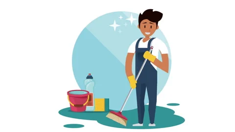 2D Character Cleaning Service Stock Footage 261173684