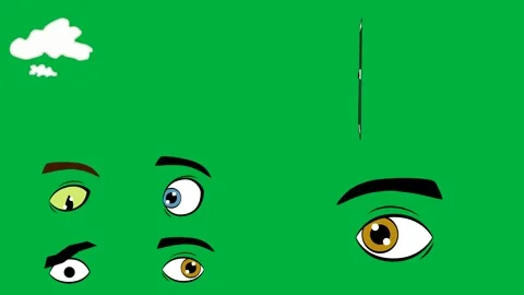 2d character cloud eyes eyebrow needle on green screen chroma key 4k. Stock Footage 310123023