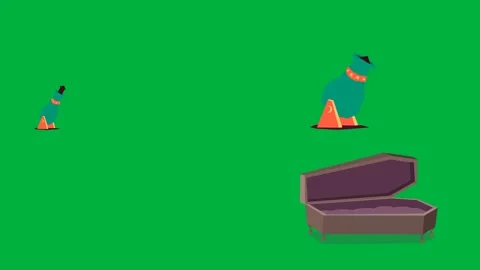 2d character coffin hat wand potion on green screen chroma key 4k animated. Stock Footage 310123025