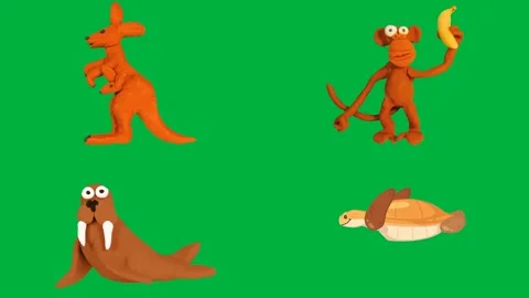 2d character kangaroo fox rabbit bear on green screen chroma key 4k. Stock Footage 310122605