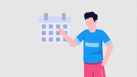 2D Character Scheduling On Calendar Animation HD On Alpha 스톡 동영상 296261534