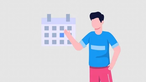 2D Character Scheduling On Calendar Animation 4K On Alpha 스톡 동영상 296261538
