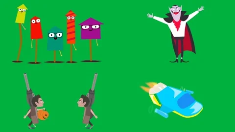 2d character vampire bats haunted house grave on green screen chroma key. Stock Footage 310121450