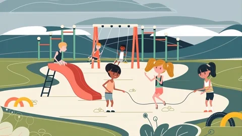 2d Children In Playground Playing Scape Rope, Swinging, Sliding Vidéo 262247788