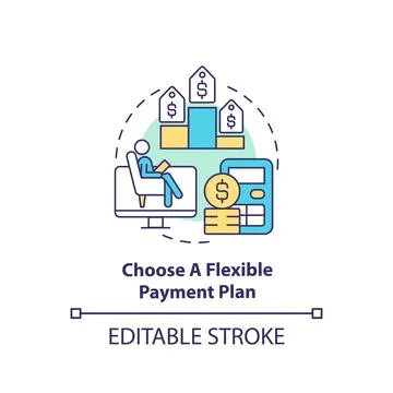 2D choose a flexible payment plan linear icon concept Stock Illustration