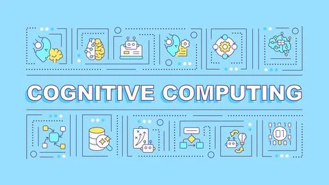 2D cognitive computing text with creative thin line icons Illustrazione stock