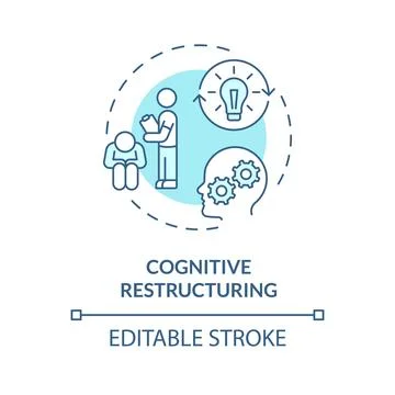 2D cognitive restructuring blue line icon concept Illustrazione stock