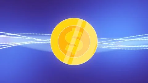 2D Coin in center And Technology Digital Data Line Stream Network Connectio.. イラスト素材