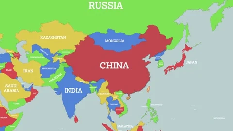 2D Colored Political World Map with a zoom of the China and Neighbors Video stock 310997433