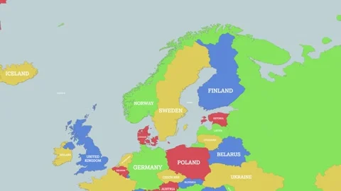 2D Colored Political World Map with a zoom of the Sweden and Neighbors Video stock 311004014