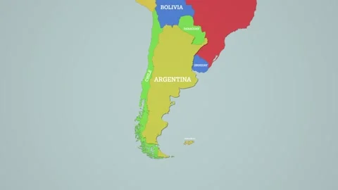 2D Colored Political World Map with a zoom of the Argentina and Neighbors Video stock 311204507
