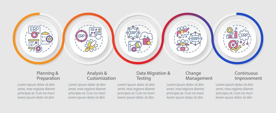 2D colorful ERP layout with thin line icons Stock Illustration