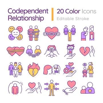 2D colorful icon set pack for codependent relationship Ilustración de archivo