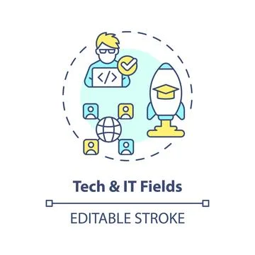 2D colorful thin linear icon tech and IT fields concept イラスト素材