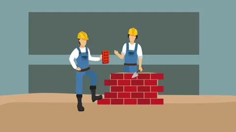 2D Construction Worker Cartoon Character Background Stock Footage 260908021