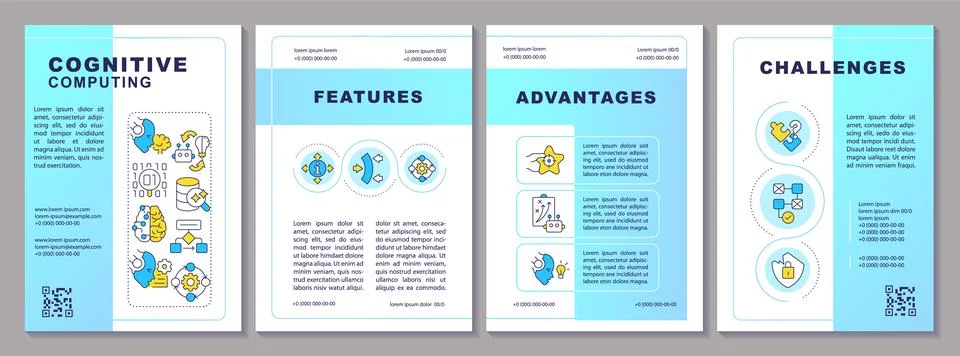 2D creative brochure with cognitive computing line icons Stock Illustration