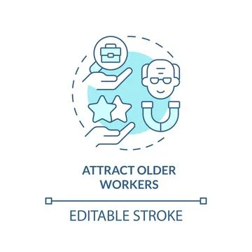2D customizable attract older workers blue icon concept Stock Illustration