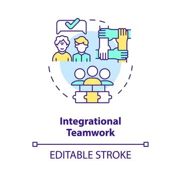 2D customizable integrational teamwork line icon concept Stock Illustration