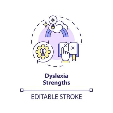 2D customizable line icon dyslexia strengths concept Illustrazione stock