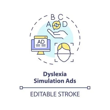 2D customizable line icon dyslexia simulation ads concept Stock Illustration
