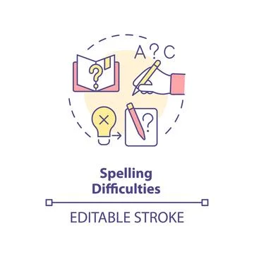 2D customizable line icon spelling difficulties concept Stock Illustration