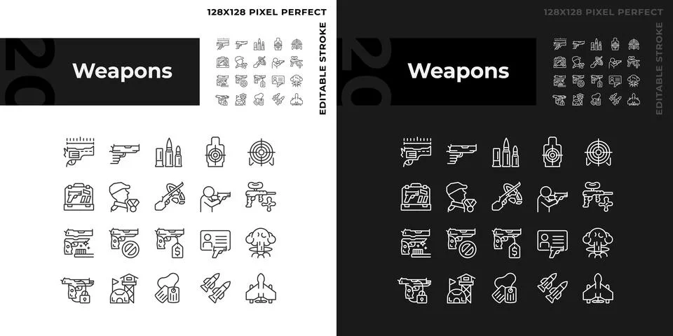 2D customizable pixel perfect light and dark weapons icons Stock Illustration