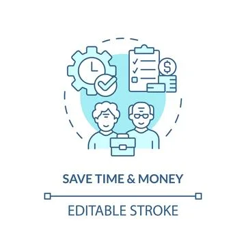 2D customizable save time and money blue icon concept Stock Illustration