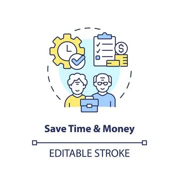 2D customizable save time and money line icon concept Stock Illustration
