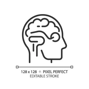 2D customizable simple thin linear black brain and eye icon Stock Illustration