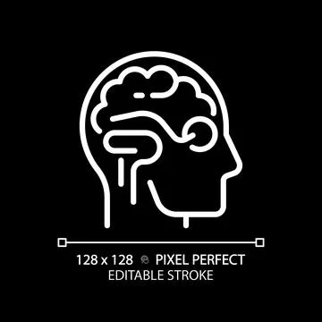 2D customizable simple thin linear white brain and eye icon Stock Illustration