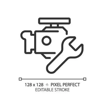 2D customizable thin line black car engine repair icon Stock Illustration