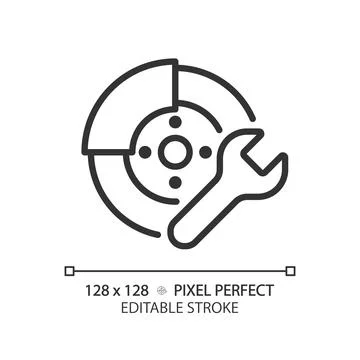 2D customizable thin line black car disc brake repair icon Stock Illustration