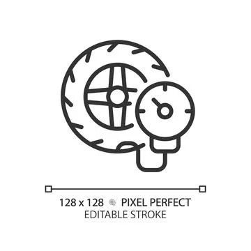 2D customizable thin line black tire inflate icon Stock Illustration