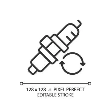 2D customizable thin line black car spark plug icon Stock Illustration