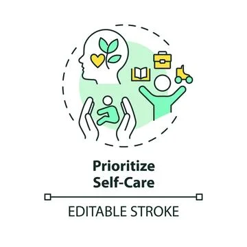 2D customizable thin line icon prioritize self care concept Stock Illustration
