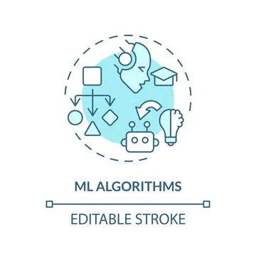 2D customizable thin line icon ML algorithms concept 스톡 일러스트